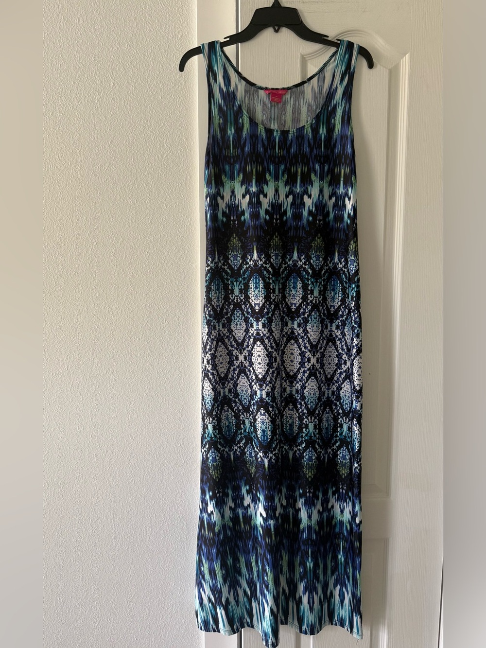 Sunny Leigh Women’s M Blue Boho Geometric Stretch Maxi Dress Made in USA